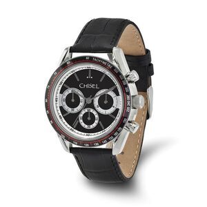 Chisel Mens Stainless Steel Black Leather Chronograph Watch